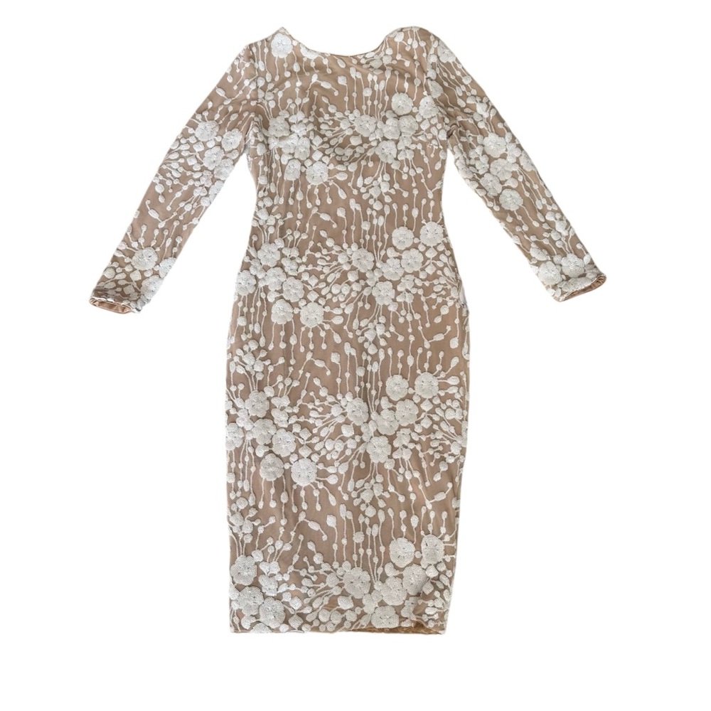 DRESS THE POPULATION NEW white nude beaded engagement Emery Fitted Dress Sz XL - Picture 6 of 10